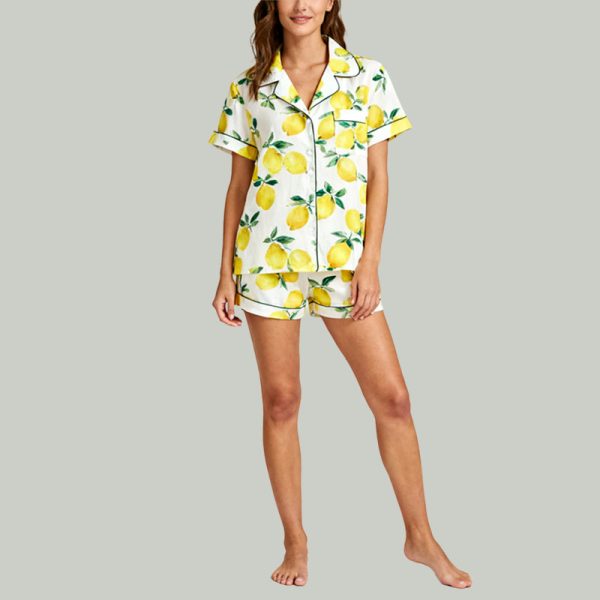 womens-lemon-pajama-set-short-sleeve-button-down-shirt-shorts
