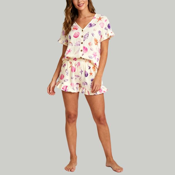 seashell-v-neck-pajama-set-colorful-summer-sleepwear-with-ruffle-shorts