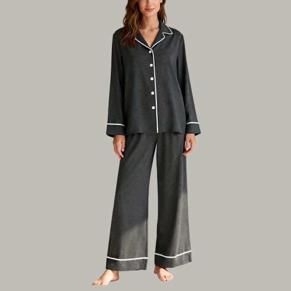 grey-white-trim-pajama-set-button-down-shirt-classic-sleepwear